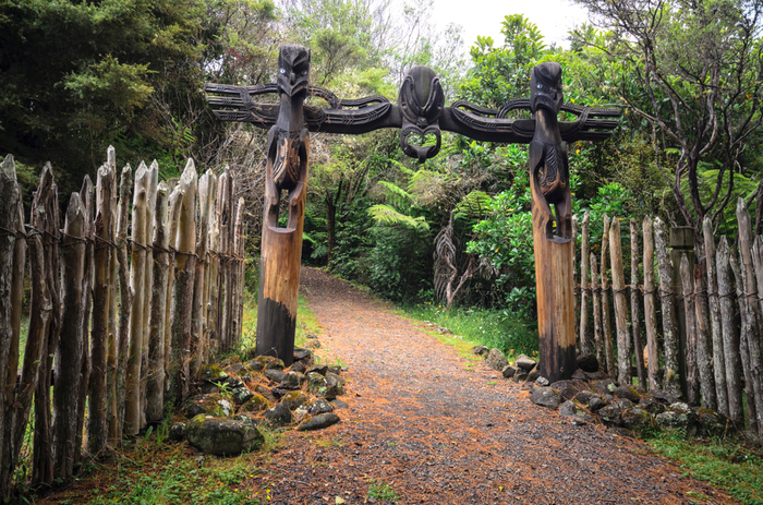 A carved Maori gate in New Zealand