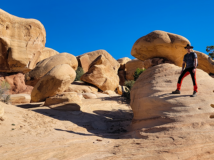 Hiker on the rocks at the Devils Garden