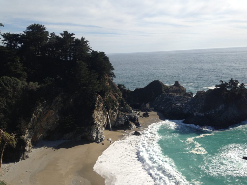 Waterfall and coast at Julia Burns State Park California