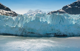 The sun shines on Margerie Glacier in Glacier Bay National Park Alaksa