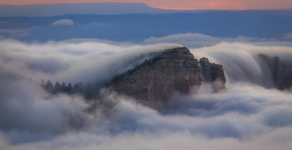 A rare cloud inversion fills the Grand Canyon