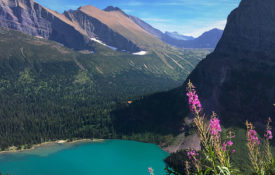 A view from above of Grinnell Lake in Glacier National Park