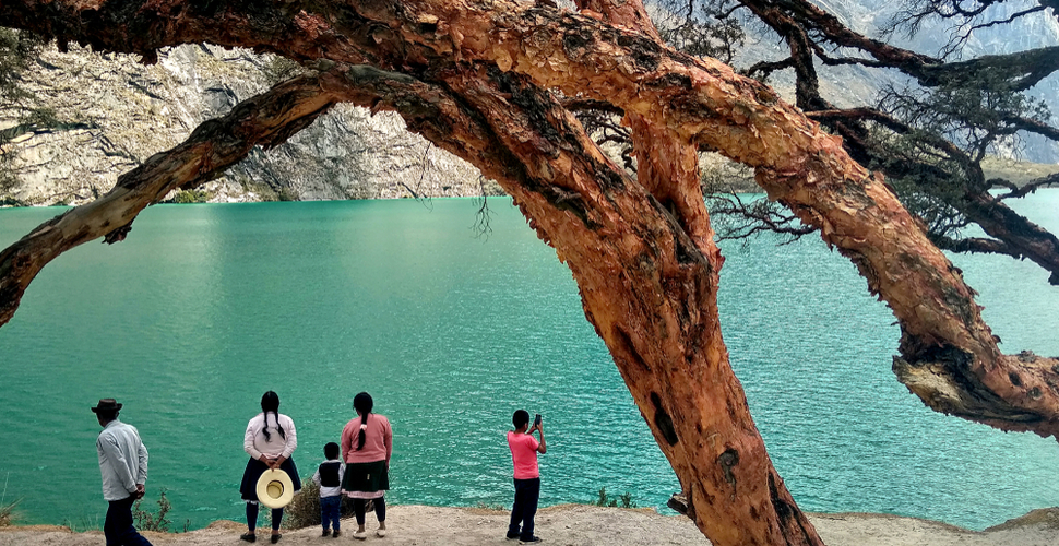 Local Family at Llanganuco Lake in Peru