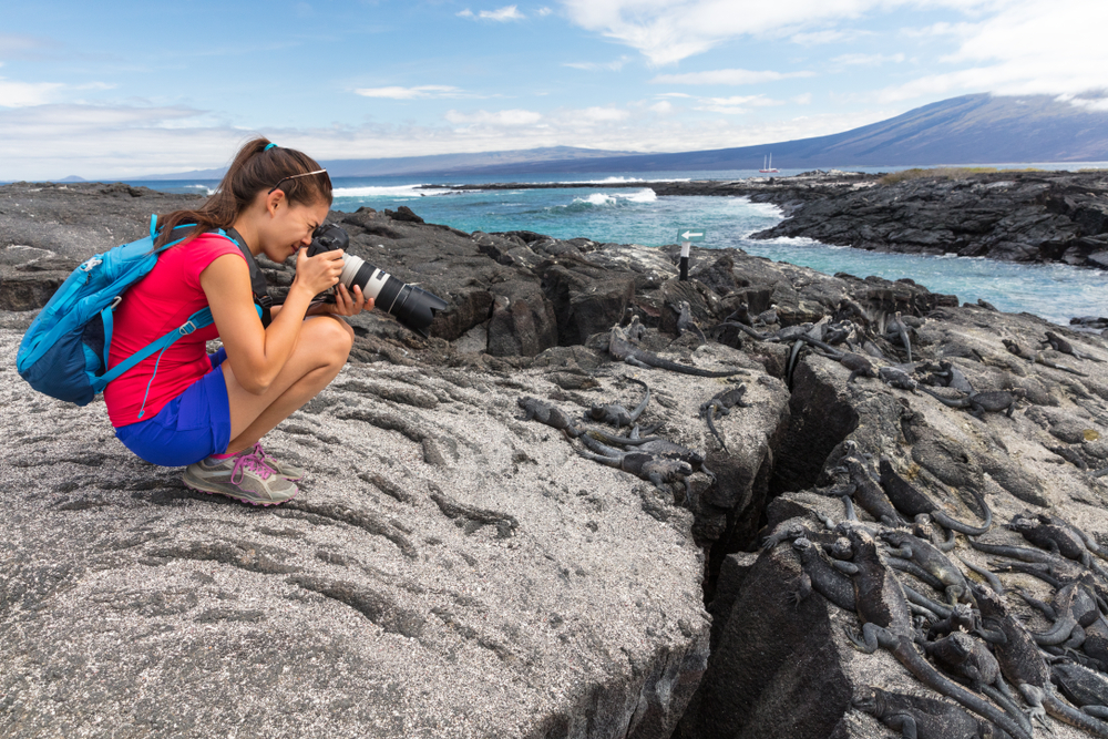 Woman taking pictures in the Galapagos Islands