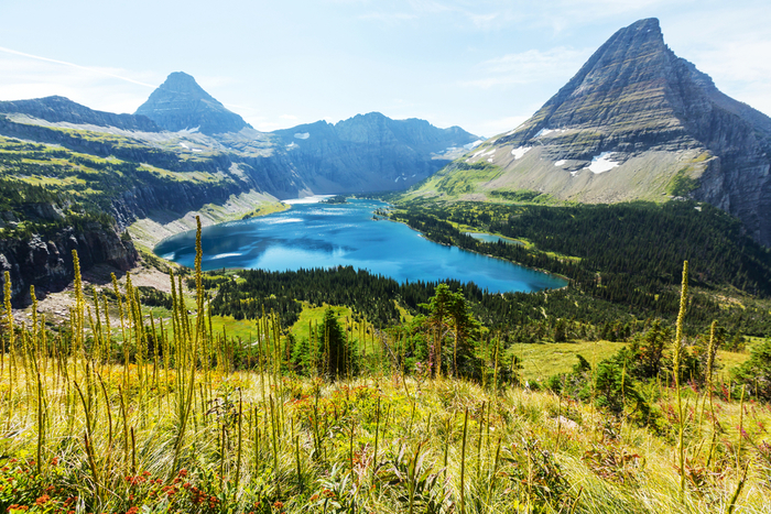 View of Glacier National Park lake and mountains