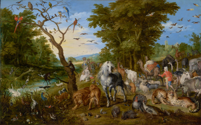 A painting from 1613 depicts animals waiting to board the ark