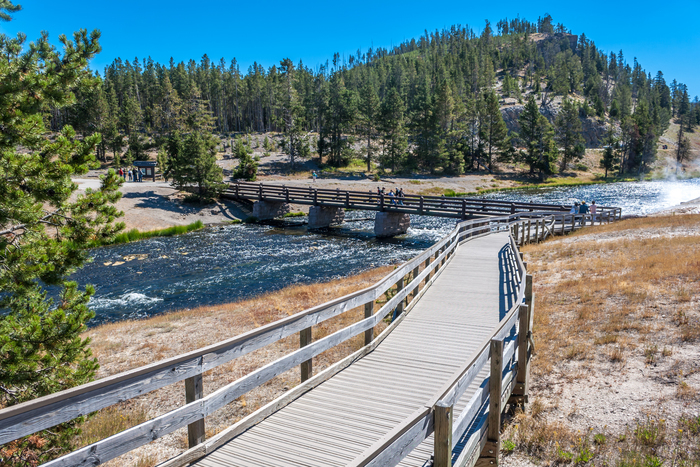 boardwalk around thermal feature in yellowstone national park