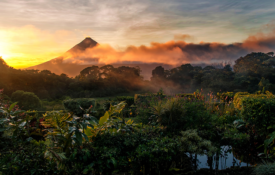 Costa Rica sits in a lovely morning fog as the sun rises