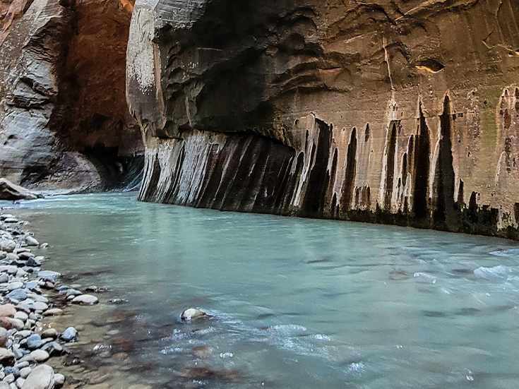 The Virgin River sculpts the Narrows in Zion NP