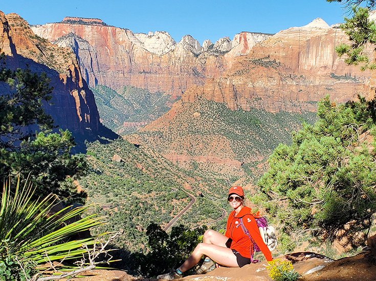 Katie sits atop the Zion Canyon Overlook