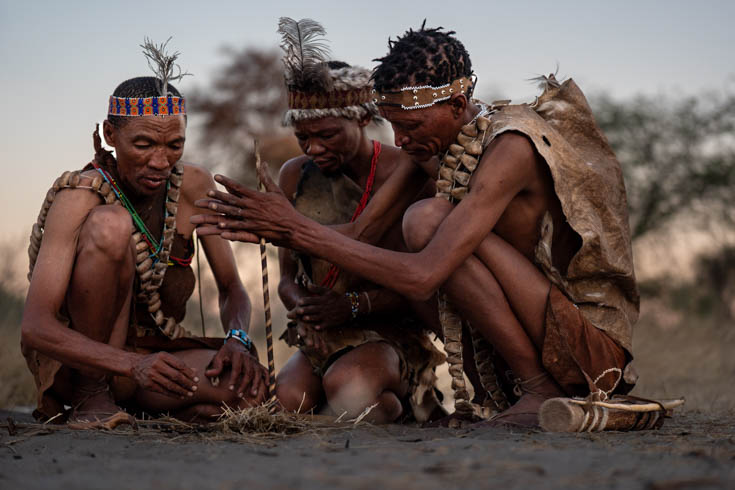 San people, commonly known as Bushmen, in botswana, on safari with off the beaten path travel company