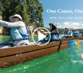 image of person holding paddle in waka canoe in new zealand