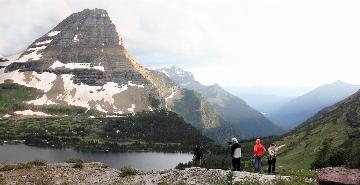 hikers viewing the scenery in glacier national park